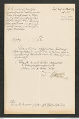 k.k. naturhistorisches Hofmuseum, Intendanzakten 1885-1896 (Hauer), Aktenzahl Z.316/1889, Seite 1